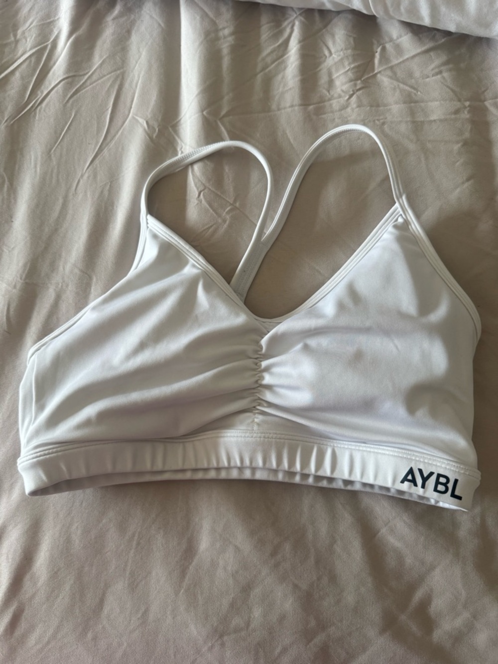 AYBL White Ruched Crossover Strap Sports Bralette